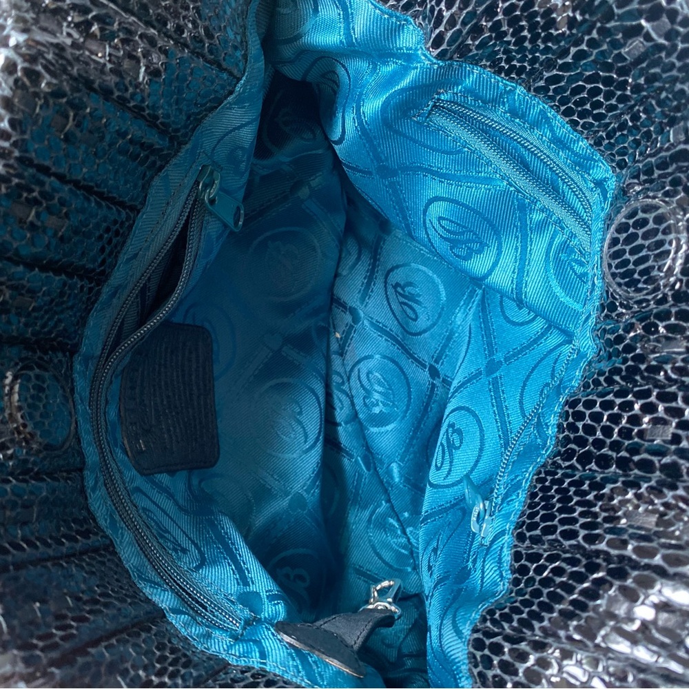 Brighton Black leather python snake with flower c… - image 13